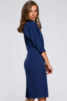 Sukienka elegancka ołówkowa z kimonowymi rękawami taliowana granatowa