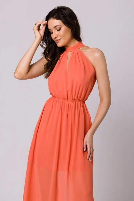 Długa zwiewna sukienka szyfonowa pomarańczowa