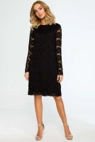 Sukienka wieczorowa koronkowa trapezowa midi czarna