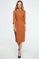 Elegancka sukienka ołówkowa midi z dekoltem V na plecach brązowa