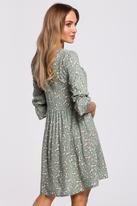 Sukienka boho rozkloszowana mini z wiskozy w kwiaty zielona