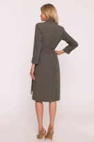 Elegancka sukienka ołówkowa kopertowa z wiązaniem khaki