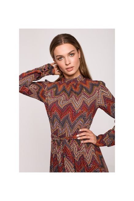 Długa sukienka BOHO z falbankami i długim rękawem czerwona