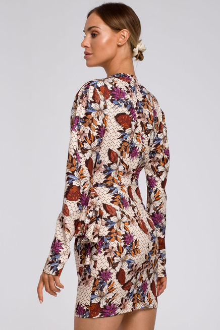 Elegancka sukienka z drapowaniem dekoltem V i modnym nadrukiem