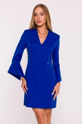 Elegancka sukienka z szerokimi mankietami dekolt V chabrowa