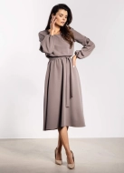 Elegancka sukienka rozkloszowana z długim rękawem taupe