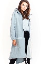 Ciepła długa bluza damska jak parka bawełna premium szara