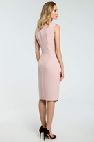 Sukienka elegancka ołówkowa do pracy kopertowy dekolt różowa