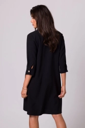 Luźna sukienka z kołnierzykiem guzikami i kieszeniami czarna