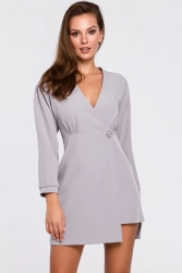 Sukienka elegancka kopertowa asymetryczna mini szara