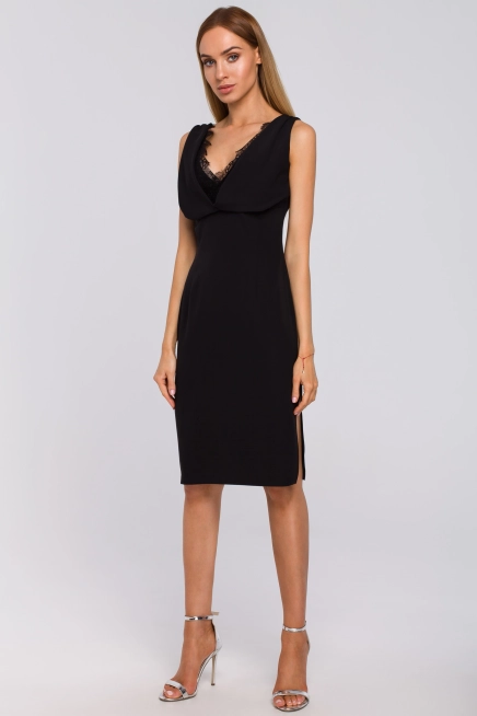 Sukienka elegancka wieczorowa z lejącej tkaniny z koronką