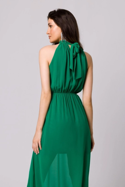 Długa sukienka szyfonowa z dekoltem halter zielona