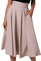 Rozkloszowana spódnica z wysokim stanem i kieszeniami beżowa