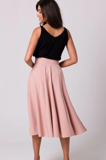 Rozkloszowana spódnica z wysokim stanem i kieszeniami różowa