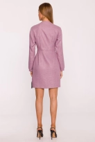 Elegancka sukienka tweedowa trapezowa kopertowa różowa