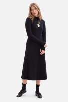 Bawełniana sukienka dzianinowa z golfem rozkloszowana czarna