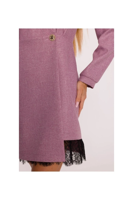 Elegancka sukienka tweedowa trapezowa kopertowa różowa