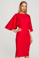 Sukienka elegancka ołówkowa z szerokimi rękawami czerwona z pelerynką