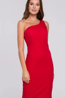 Elegancka sukienka na jedno ramię ołówkowa czerwona