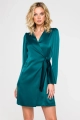 Sukienka satynowa kopertowa mini z wiązaniem w talii zielona