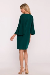 Elegancka sukienka trapezowa z bufiastymi rękawami zielona