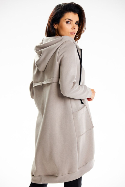 Długa bluza damska z kapturem i kieszeniami szary