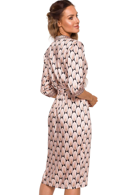 Satynowa sukienka kopertowa z dekoltem V i wiązaniem beżowa