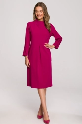 Sukienka elegancka pudełkowa z zaszewkami fioletowa