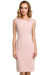 Sukienka elegancka ołówkowa z asymetrycznym dekoltem różowa