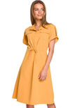 Sukienka koszulowa na lato trapezowa żółta szmizjerka z wiązaniem
