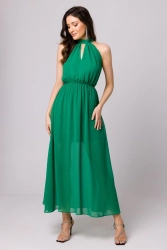 Długa sukienka szyfonowa z dekoltem halter zielona