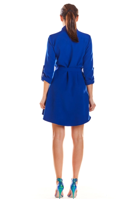 Sukienka koszulowa szmizjerka z paskiem i kołnierzykiem niebieska