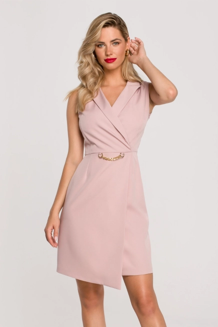 Sukienka żakietowa ołówkowa kopertowa mini bez rękawów róż