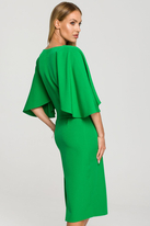 Sukienka elegancka ołówkowa z szerokimi rękawami zielona z pelerynką