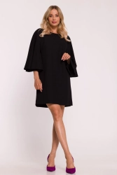 Elegancka sukienka trapezowa z bufiastymi rękawami czarna