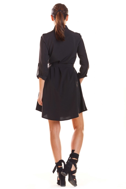 Sukienka koszulowa szmizjerka z paskiem i kołnierzykiem czarna