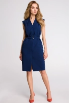 Sukienka koszulowa szmizjerka midi bez rękawów z paskiem granatowa