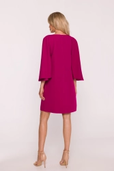 Elegancka sukienka trapezowa z bufiastymi rękawami fiolet