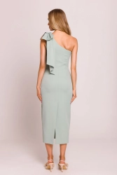Elegancka sukienka ołówkowa na jedno ramię z kokardą miętowa
