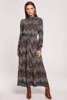 Długa sukienka BOHO z falbankami i długim rękawem zielona