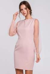 Sukienka elegancka wieczorowa z bufiastymi rękawami różowa