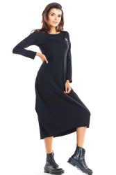 Bawełniana sukienka dopasowana góra i obszerny dół czarna