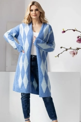 Elegancki sweter kardigan w romby niebieski