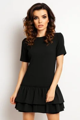 Bawełniana sukienka z falbanami u dołu melanżowy grafit