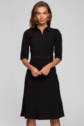Elegancka sukienka koszulowa z kołnierzykiem paskiem czarna