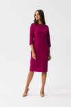 Elegancka sukienka ołówkowa z rozcięciem fioletowa