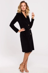 Sukienka marynarka welurowa z guzikami czarna żakietowa