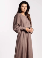 Elegancka sukienka rozkloszowana z długim rękawem taupe