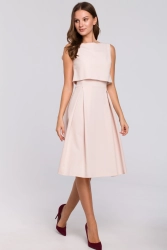 Elegancka rozkloszowana sukienka z dekoltem na plecach beż