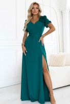 Długa sukienka wieczorowa rozkloszowana butelkowa zieleń